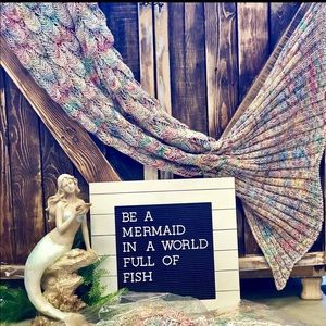 Rainbow knit mermaid tail blanket